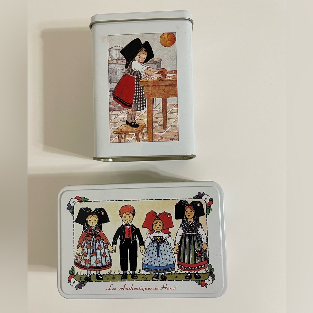 Set/2 Vintage Cookie Tins Hansi Alsatian Artist Print By Massilly France